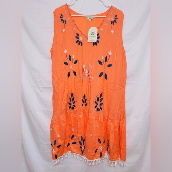 Anandas NWT Orange Sleeveless V Neck India Shift Dress size XL - Picture 1 of 6